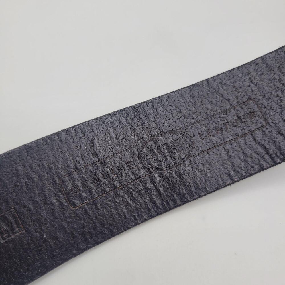 Fossil Belt Womens Medium Black Leather Wide Wood Metal Buckle Boho Statement - Picture 6 of 9